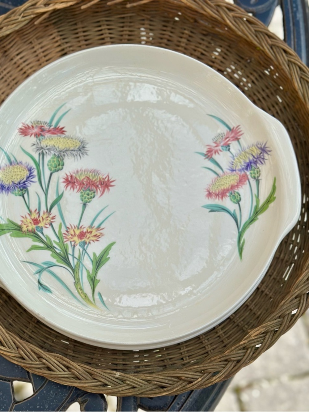 Vintage Universal Ballerina Floral Serving Platter Handles Oven Proof USA